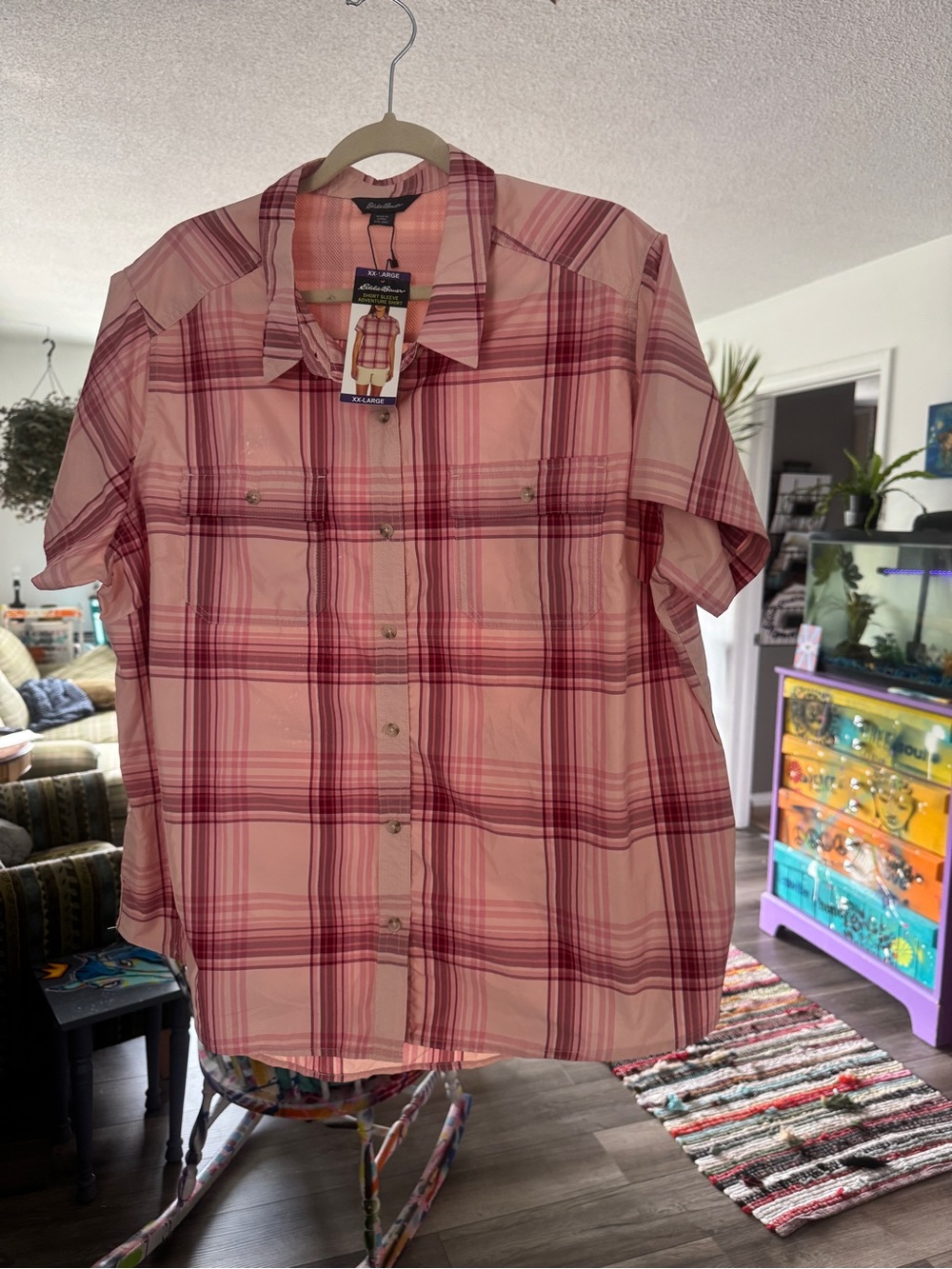 Eddie Bauer NWT Pink Plaid Short Sleeve Adventure Shirt XXL/2X - Picture 13 of 13